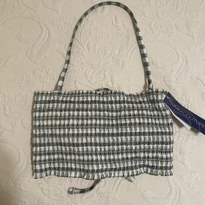 green & white plaid bikini halter top